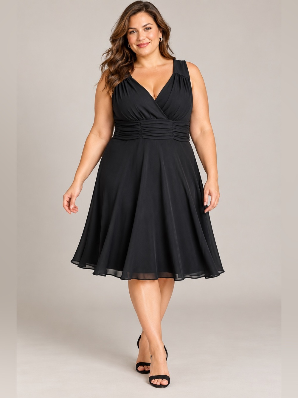 Lane Bryant Black Chiffon Dress Size 18 Sleeveless Ruched Waist Cocktail